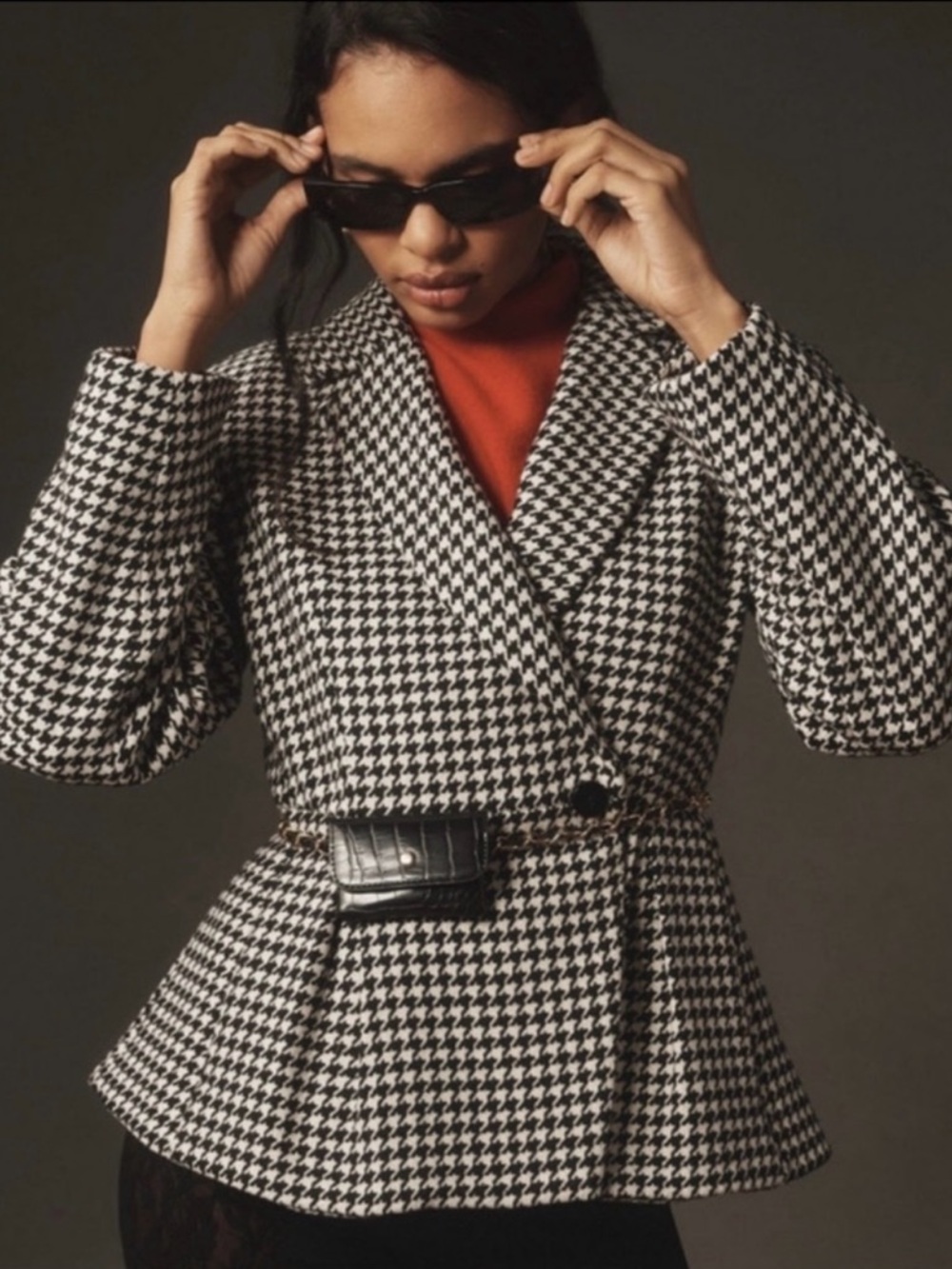XL Anthropologie- Black and white Hourglass sculpted tweed blazer.Size XL